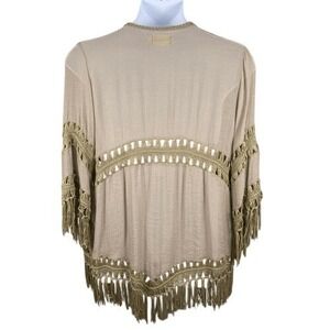 Dreamers Beige Fringe Kimono Cardigan Crochet Boho Style Size Large‎
